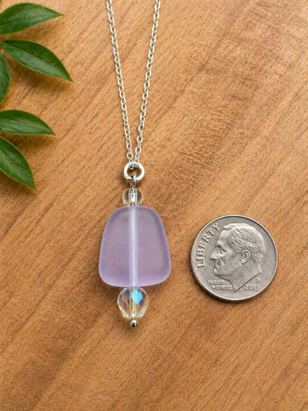 Pink Sea Glass Pendant Necklace Sterling Silver | Handmade - Picture 4 of 5